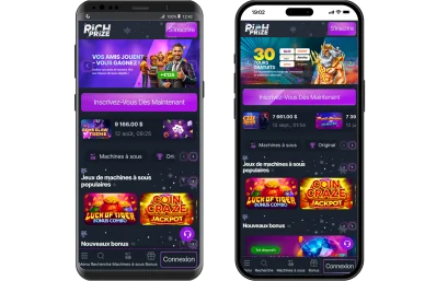 Interface mobile RichPrize. Interface RichPrize sur mobile.