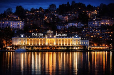 Grande Casino Luzern bei Nacht mit festlich beleuchteter Fassade