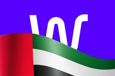 البنك الرقمي المنصّي الرائد في الإمارات ويو بنك (Wio Bank): شعار البنك الرقمي مع علم دولة الإمارات.