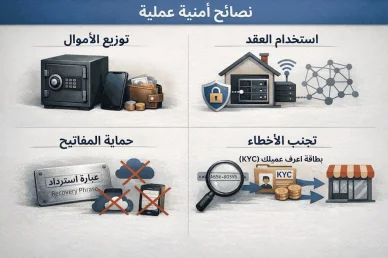 إنفوجرافيك يوضح نصائح أمنية عملية لحماية العملات الرقمية