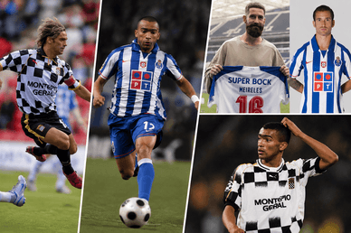 Jogadores com as camisolas do Boavista e do FC Porto