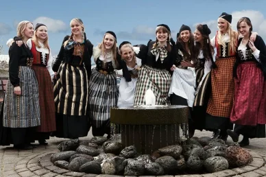 National costumes worn by Icelanders on Icelandic Independence Day National costumes