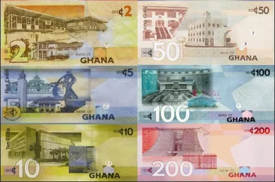 Купюры ганского седи разных номиналов Ганский седи