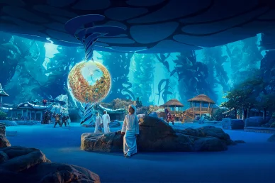 تجربة تفاعلية غامرة في عالم المحيطات سي وورلد أبوظبي (SeaWorld): زوار داخل المركز التفاعلي للمحيط.