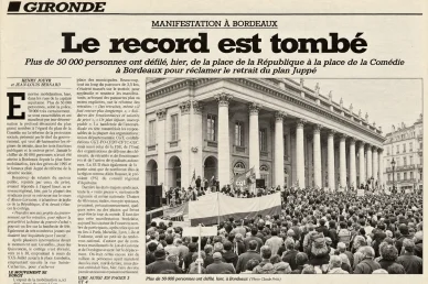 Manifestations en France : protestations contre le plan Juppé. Manifestations en France : grèves de 1995 à Bordeaux.
