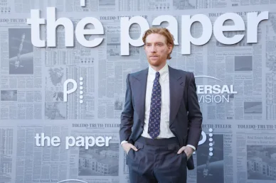 Domhnall Gleeson attends Universal Television's "The Paper" series premiere at Harmony Gold on August 27, 2025 in Los Angeles, California.
