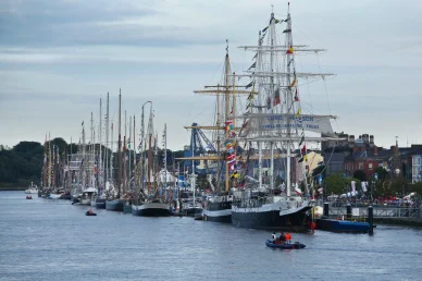 Tall ships moored along the quays in Waterford during the festival