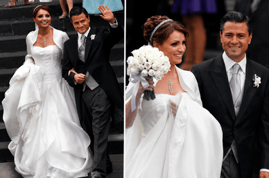 Angélica Rivera im Brautkleid an der Seite von Enrique Peña Nieto bei ihrer Hochzeit