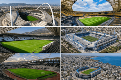 Χάρτης και εικόνες ελληνικών ποδοσφαιρικών γηπέδων