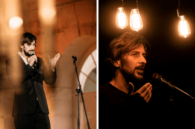 Bruno Nogueira em peça dramática no palco