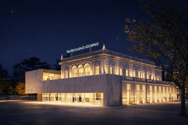 Locarnocasino bei Nacht mit festlich beleuchteter Fassade