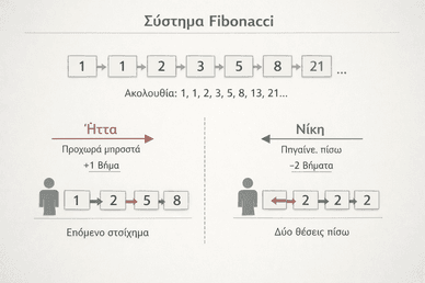 Διάγραμμα στρατηγικής Fibonacci με νίκη και ήττα