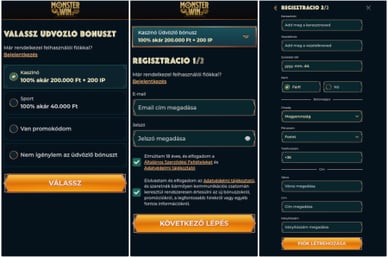Monsterwin kaszinó regisztráció és fiók létrehozás folyamata