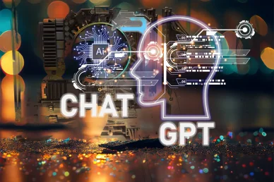 تشات جي بي تي (ChatGPT): مستقبل الذكاء الاصطناعي وتكنولوجيا الشبكات العصبية سم توضيحي مستقبلي يدمج بين العقل البشري والدوائر الإلكترونية مع نص تشات جي بي تي (ChatGPT) كرمز لقوة الذكاء الاصطناعي