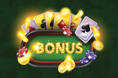 Casino-Bonus-Grafik mit Spielkarten, Jetons und Münzen für das Schenefeld Casino