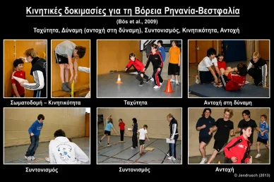Τεστ κινητικών δεξιοτήτων για τη Βόρεια Ρηνανία-Βεστφαλία στο εργαστήριο σχολικού αθλητισμού Μαθητές κατά τη διάρκεια ασκήσεων ταχύτητας, δύναμης, αντοχής και συντονισμού στο τεστ κινητικών δεξιοτήτων για τη Βόρεια Ρηνανία-Βεστφαλία