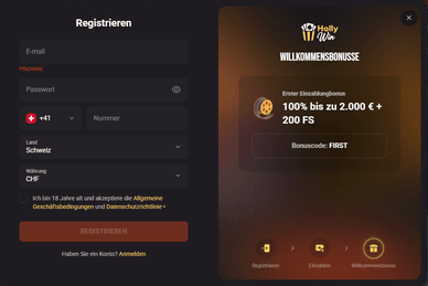 Die Registrierung beim Hollywin Casino Schweiz