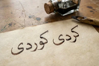 كتابة كلمة كردي وكوردي بخط اليد بالحبر التقليدي لتوضيح الفرق الإملائي والأبجدي