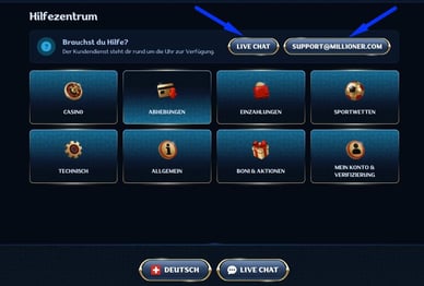 Kundesupport bi Millioner Casino