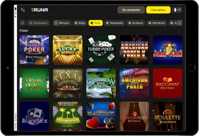 Jeux de table Runa Casino avec poker et blackjack.