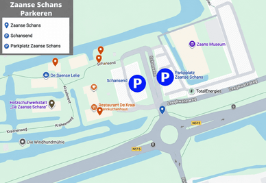 Parkplatzkarte für Zaanse Schans – Parkplatz Schansend und Anfahrt