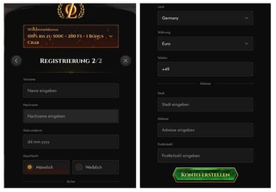 Geben Sie gültige Daten ein, um Ihr Konto zu registrieren 