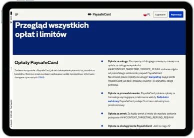 Opłaty i limity związane z Paysafecard