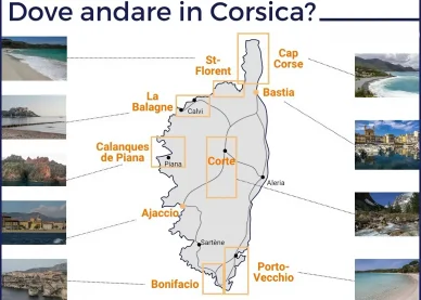 Mappa dell'isola di Corsica con i luoghi di interesse Corsica cartina turistica