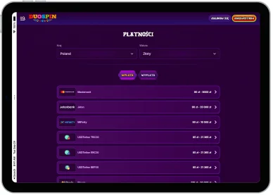 Płatności w DuoSpin kasyno