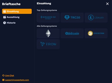 Einzahlungmetoden im Casino CasperBets