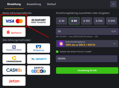Einzahlung im Online-Casino mit Visa 