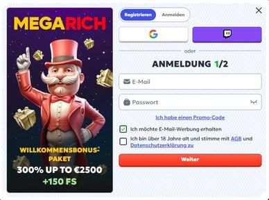 Casino Registrierung MegaRich Casino Anmeldung