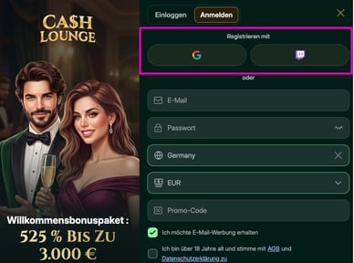 Cash Lounge Casino ohne Spielerkonto