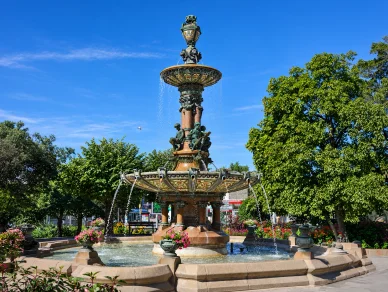 Hôtel de ville de Limoges et sa fontaine historique. Fontaine de l'Hôtel de ville de Limoges.