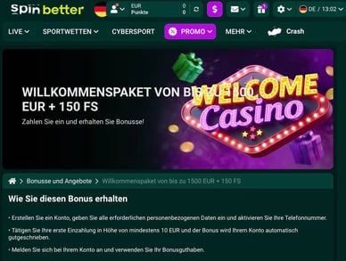 Willkommensbonus Casino Willkommensbonus Paket in Spinbetter 5