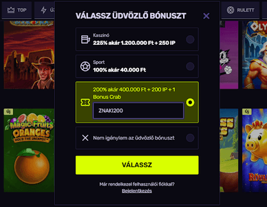 Sportuna promó kód használata és bónusz kiválasztás