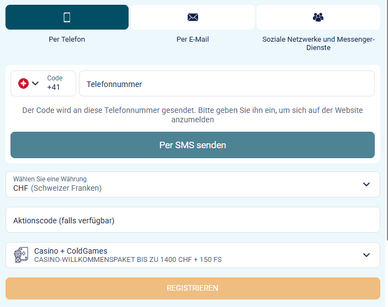 Registrierung Registrierung im Coldbet