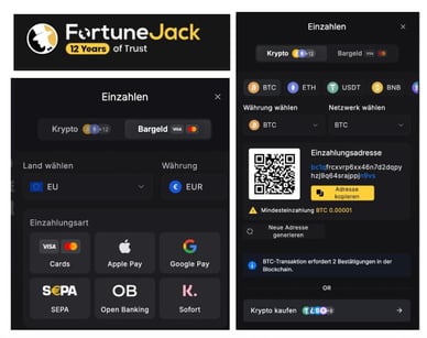 Zahlungsmethoden für Schweizer Spieler Einzahlungsmethoden bei Fortune-Jack Online Casino