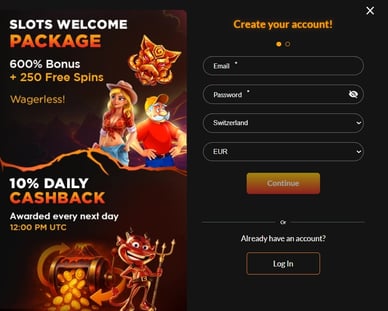 Registrierung bei Booming Slots Casino