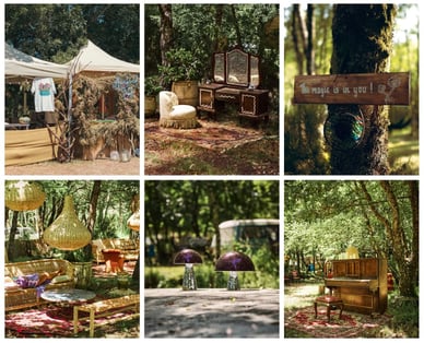 Mobiliário antigo na floresta, cogumelos disco e um piano debaixo de um carvalho – o GOAT Community transforma cada recanto do recinto numa obra de arte