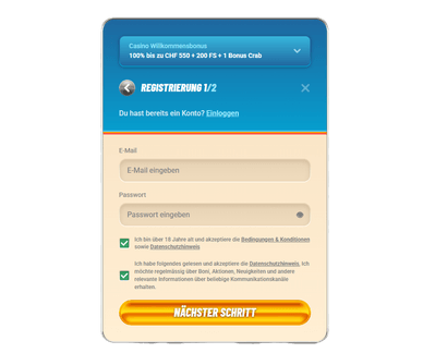 Registrierung Registrierung im Vegasino Casino