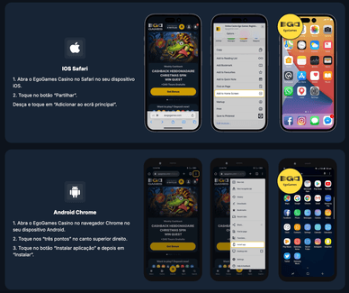 Aplicação móvel para jogar no seu telemóvel no Ego Games