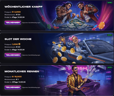 Turnierprogramm im Mad Casino