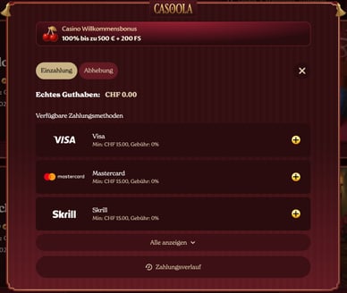 Einzahlungmetoden im Casino Casoola