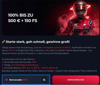Willkommensbonuscode für den Spieler