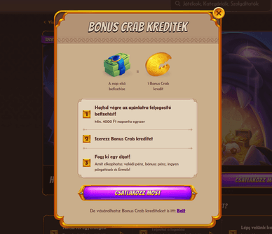 Alawin online casino Bonus Crab kreditek rendszere