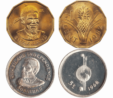 1 цент 1982 года и 5 центов 1968 года