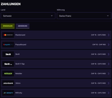 Einzahlung bei Casino für Schweizer Spielerügbar sind Einzahlungsmethoden bei Sportuna für Schweizer Spieler
