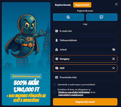 Casperbets casino bejelentkezés és regisztrációs felület
