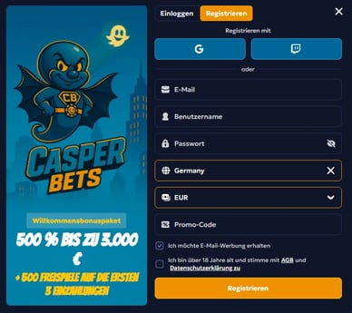 CasperBets Casino Registrierung
